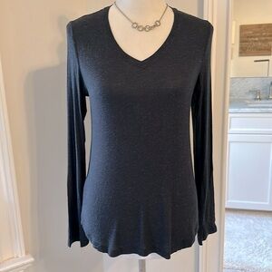 Being Flor Long Sleeve V-neck Tee, Size Small, Black Heather, Like New
